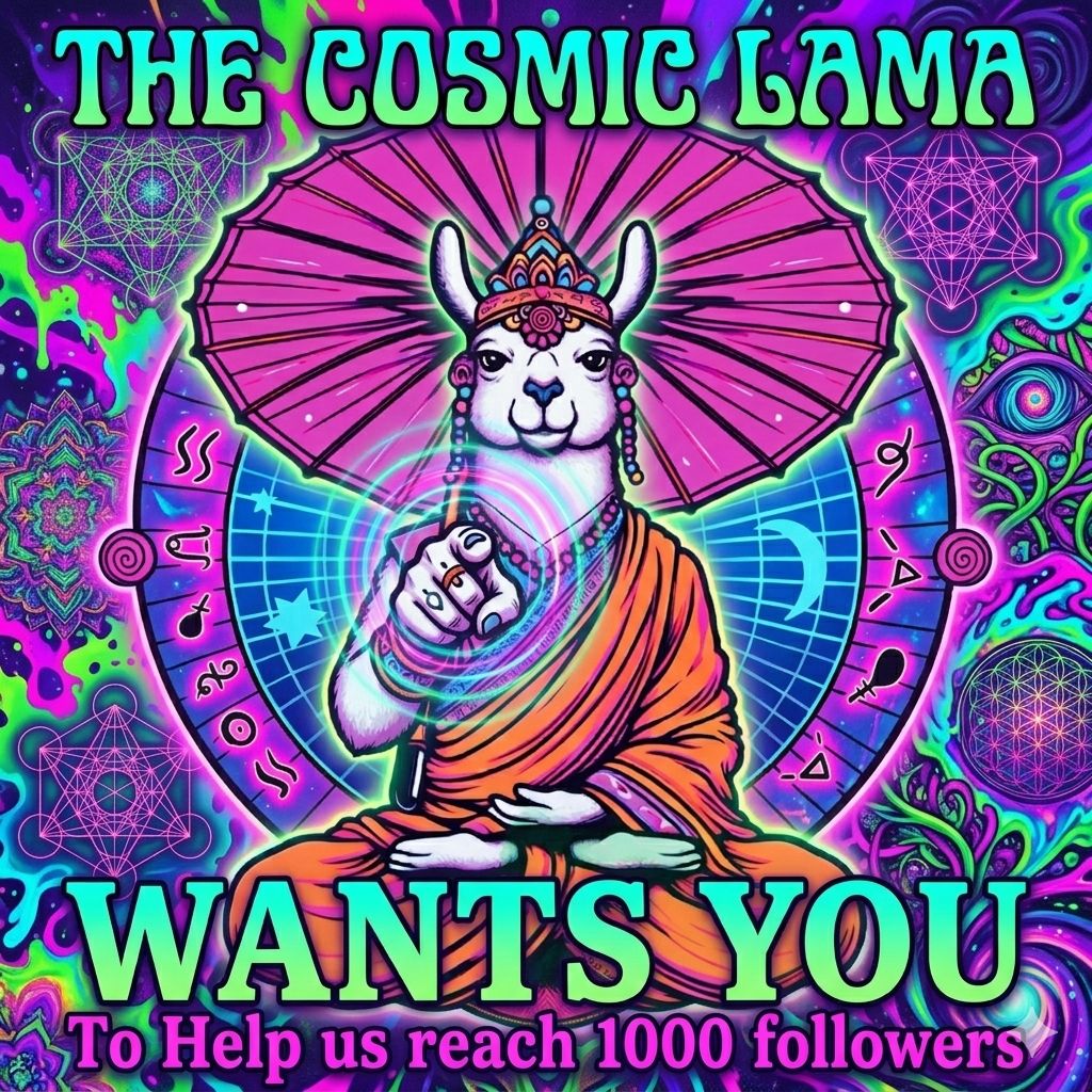 Cosmic Lama colourful festival artwork.