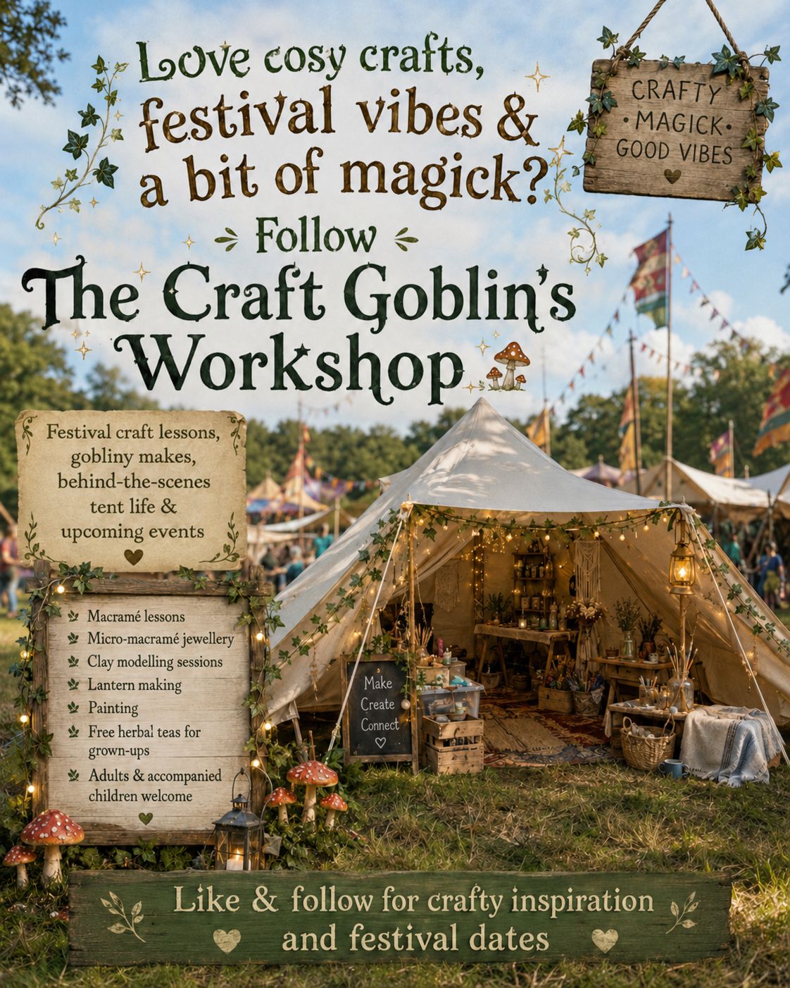 The Craft Goblin's Workshop festival craft artwork.