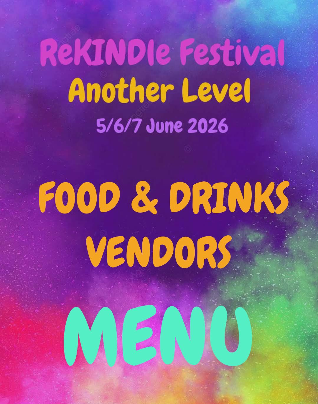 Joellasfootlongfries ReKINDle Festival food and drinks menu artwork.